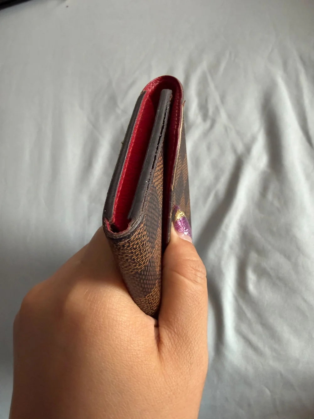 Louis Vuitton Brown Damier Check Long Wallet with Red Snap